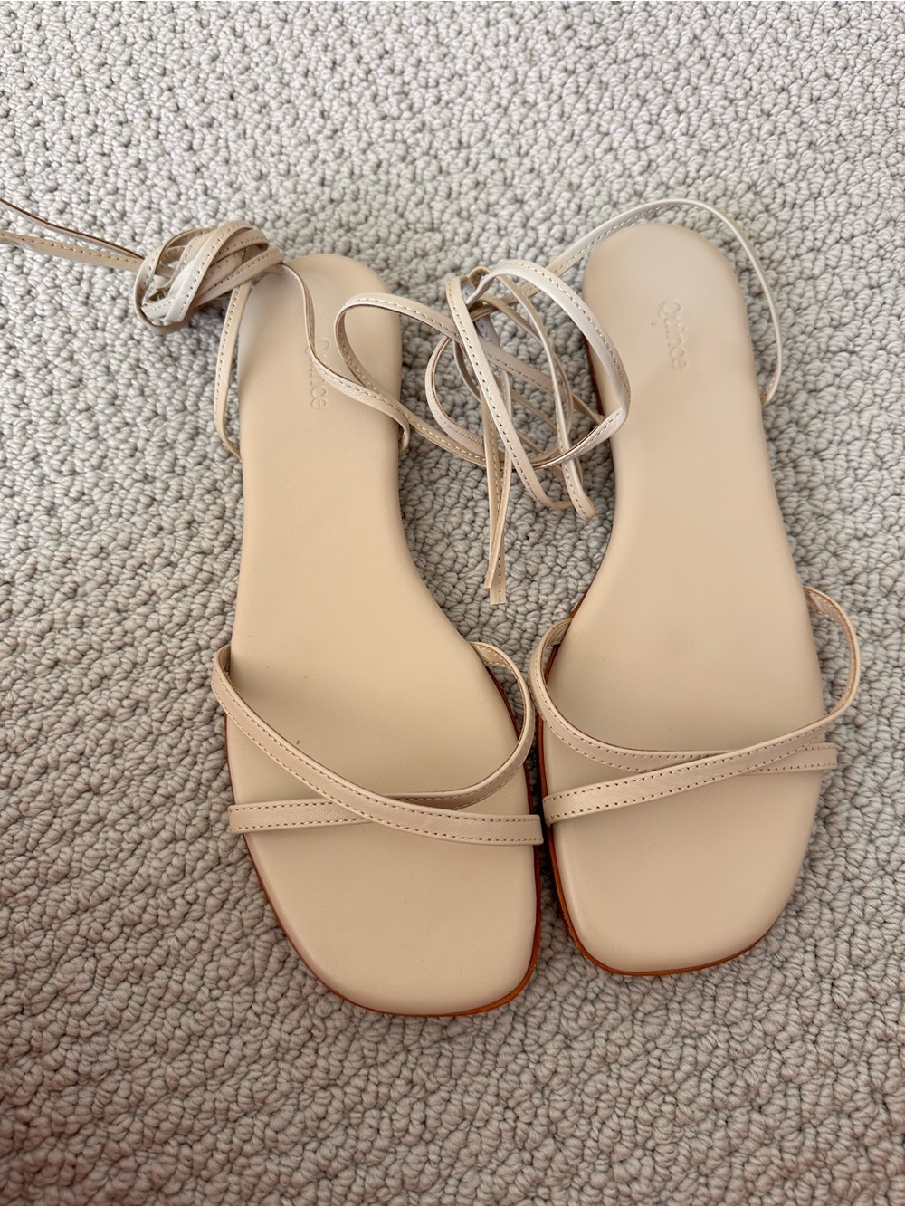 Quince Women's Strappy Flat Sandals Beige/cream Lace Up Size 7